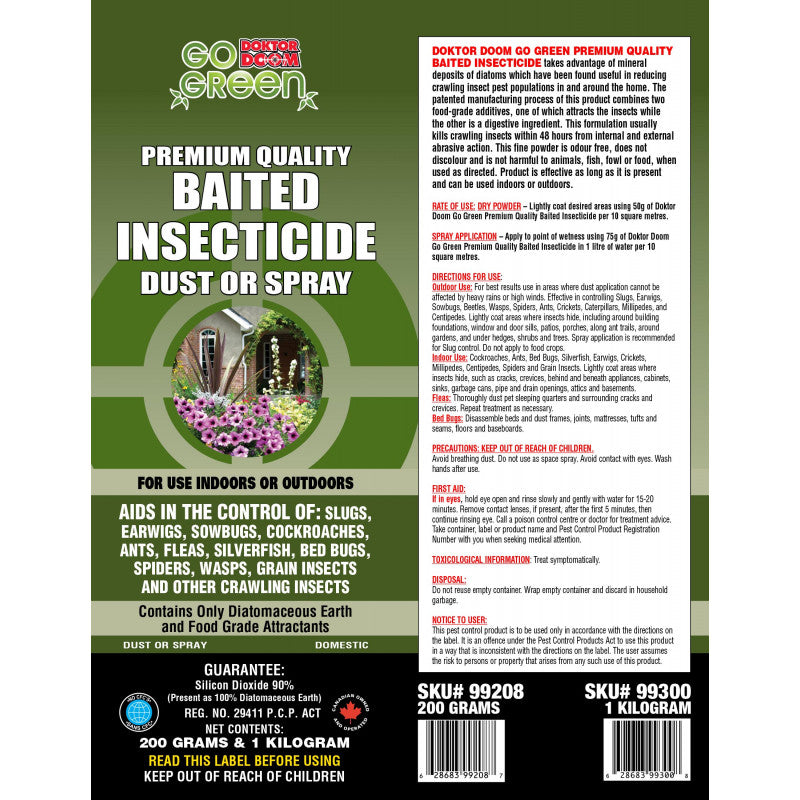 Doktor Doom Go Green Baited Insecticide Dust (Diatomaceous Earth) 200 Grams